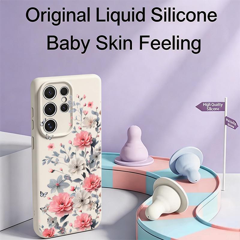 INS Floral Pattern Case For Samsung Galaxy S26 S25 Ultra S24 Plus S23 S22 Ultra Magnetic For Magsafe Liquid Silicone Cover