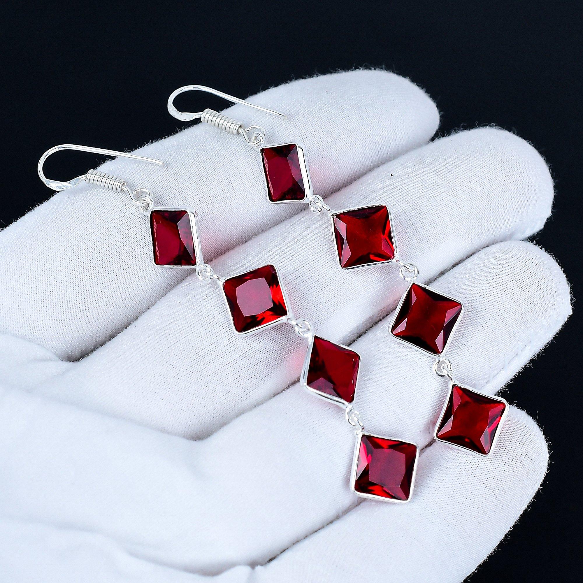 

Серьги с гранатом, серьги из серебра 925 пробы, серебряные серьги ручной работы для подарка, серьги-подвески с гранатом, подарок на день рождения 8 Cm красный