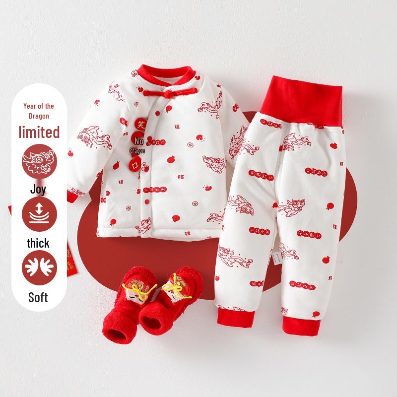 Festive Red Winter Jumpsuit for Baby s 100-Day Celebration and Birthday 73 cm