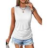 2026 Women's Sleeveless Pleated Round Neck Solid Color Casual Summer Pullover Vest