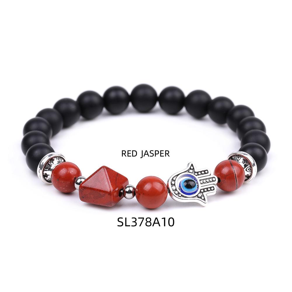 Women's Amethyst Pyramid & Hand of Fatima Bracelet with Devil's Eye & Agate Tiger Stone