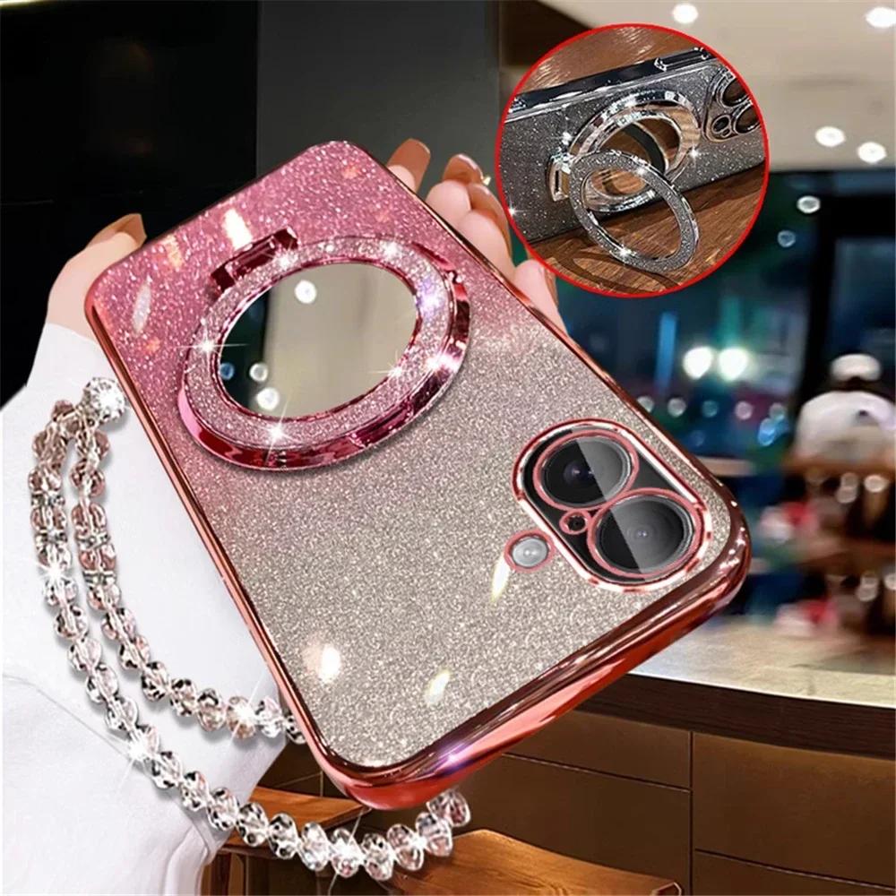 

Poco M6 Pro 4G Case Glitter Crystal Bracelet Mirror Phone Holder Case For Xiaomi Poco M6 M6 Pro F6 F6 Pro POCO C65 Plating Cover POCO C65