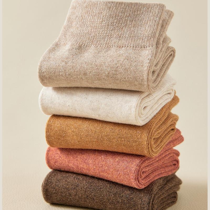 1/6 Pairs Autumn Women's Mid Calf Socks Comfortable and Breathable Solid Color Socks