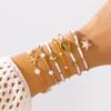 Gold Color Shell Bracelet Set Open Bangle Starfish Shell Bohemian Bracelet Set Handmade Multilayer Stacked Beaded Bracelet Set