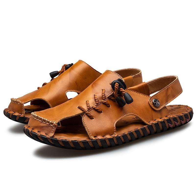 Leather Men Water Beach Sandals Summer Outdoor Casual Closed Toe Sports Sandals Non-slip Soft Hiking Wading Sneakers