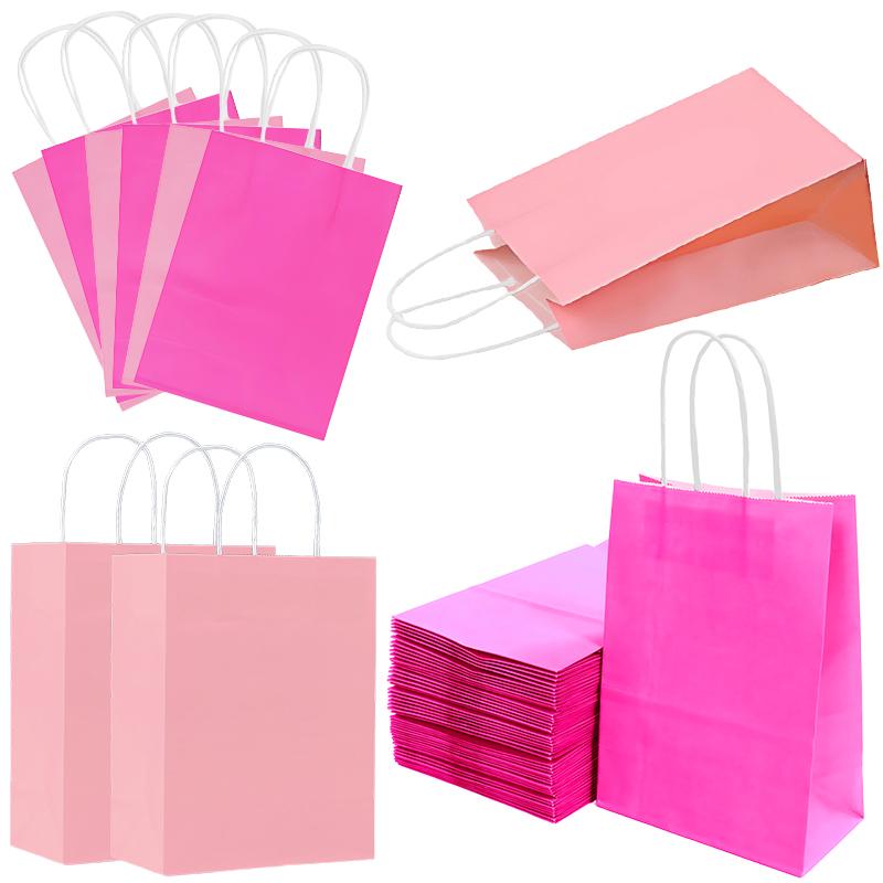 Colorful Paper Bag with Handle Pink Rosered Available Gift Packaging for Birthday Wedding Festival Party Storage Goodie Bags ZYF