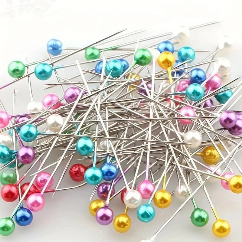 50/100Pcs Fashion Sewing Needles Colored Glass/Ceramics Head Bead Pin Stitch Knitting Needles Sewing Fixed DIY Safety