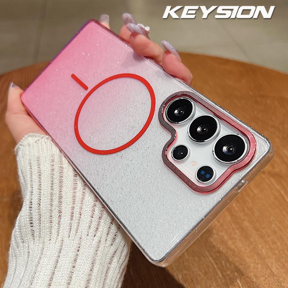 KEYSION Luxury Gradient Glitter Magnetic Phone Case for Samsung S22 S23 S25 Ultra S25+ Edge S24 FE Wireless Charging Shockproof Cover
