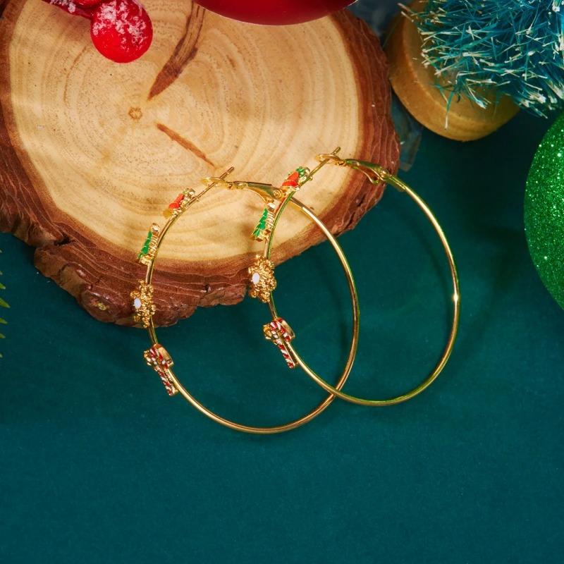 Exaggerated Christmas Bell Tree Snowflake Crutch Hoop Drop Earrings Round Circle Holiday Dangle Earring For Women Men Jewelry