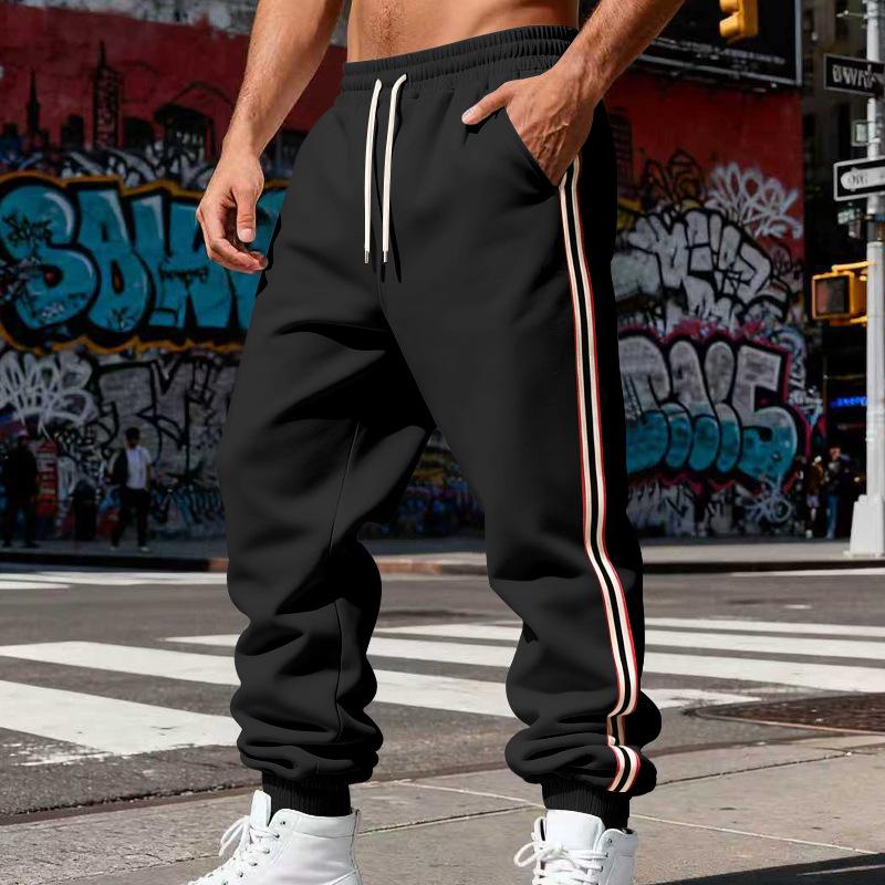 Men S Casual Loose Fleece Track Pants With 2 Stripes