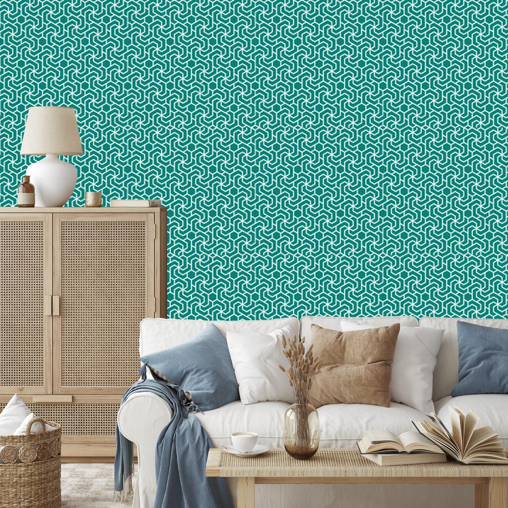 Wallpaper Geometric Pattern Turquoise and Sea for Living Room and Bedroom 50x1000