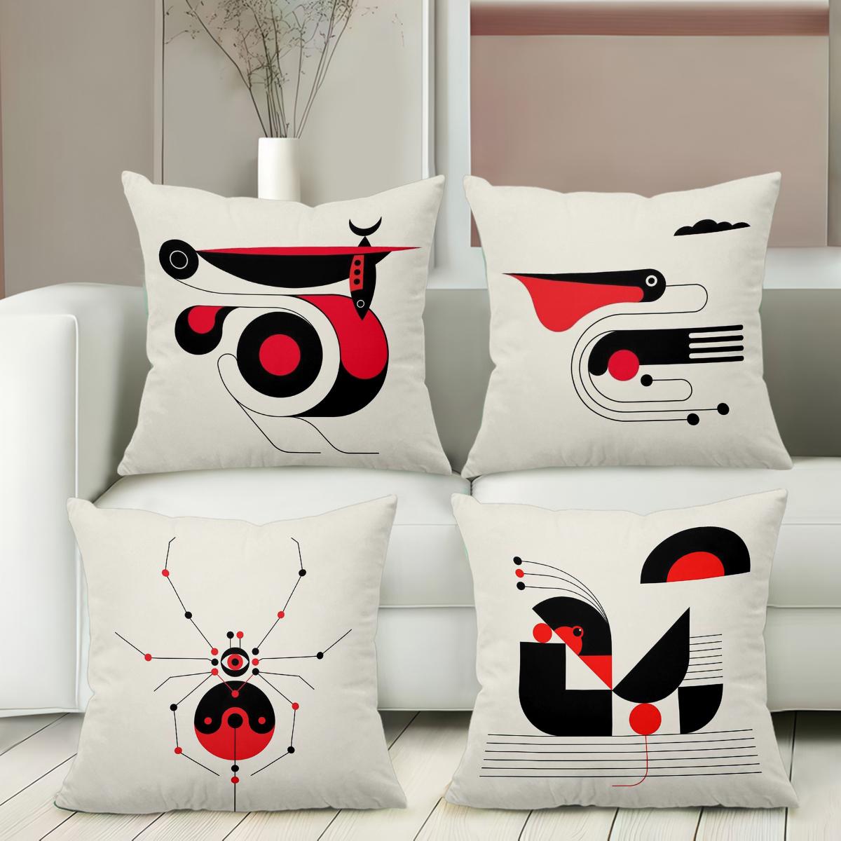 Panika Chen Unisex Red/Black Modern Abstract Pattern Decorative Cushions Polyester Pillowcase, Sofa Decorative Cushion Cov Headboard Pillow