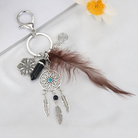 Keychain Dream catcher Feathers Tassels Faux Crystals Charm Bohemian Style Keyring with Lobster Clasp Bags Car Accessories