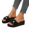 Women's Platform Slide Sandals Floral Embellished Thick Sole Open Toe Casual Slip On Summer Footwear