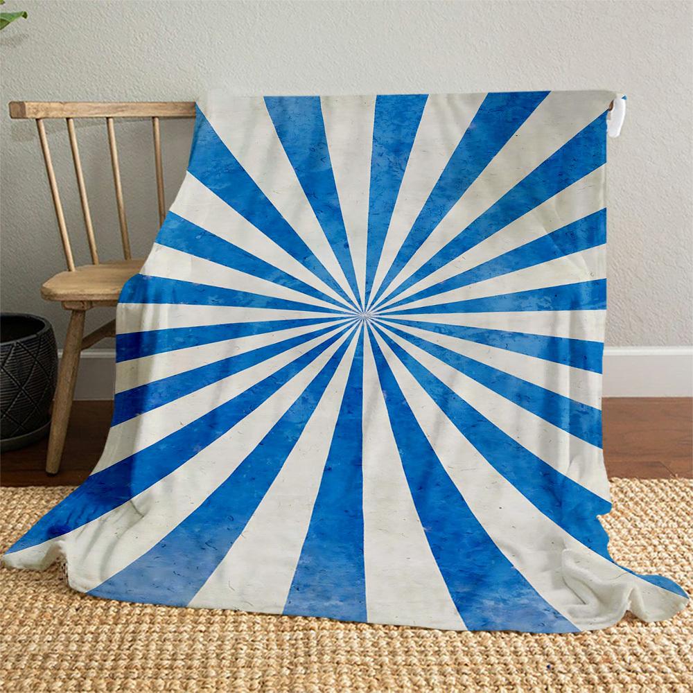 1PC Blue Stripes SunburstOutdoor Flannel Blanket - Soft Plush Decor for Picnics, camping, Bedroom, Playroom, Office, or Lunch Break 1299A