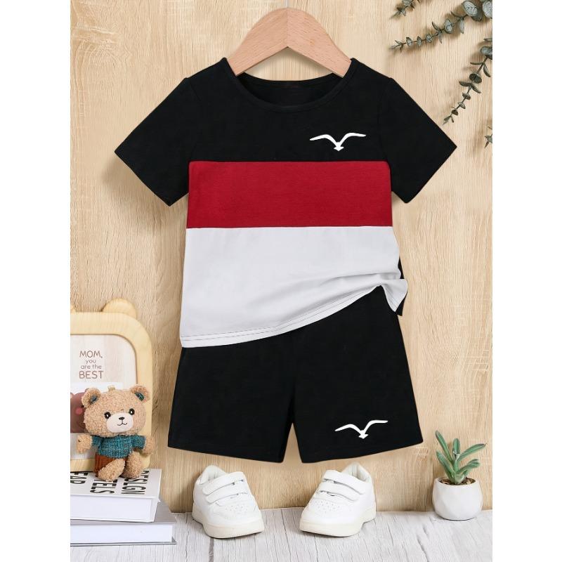 

Summer Boys Fashion Shorts Set Seagull Series Print Kids Cute 3-Color Short Sleeve T-Shirt and Shorts Casual Outfit 3S-TZ6074, Perfect for Outdoor 160
