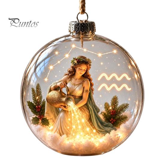 Holiday Ornaments for Bedroom Lighted Zodiac Christmas Ornament, Glowing Sign Ball with Warm LED, Xmas Tree Hanging Decorations 3D Clear Acrylic