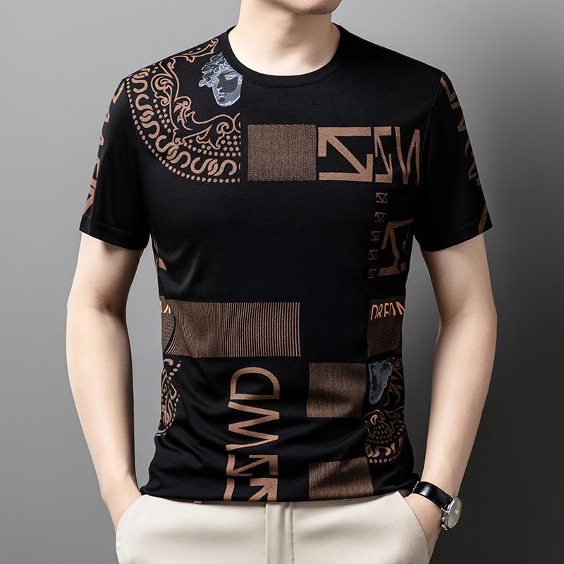 Nya herrkläder Medelålders Unga mäns Rundhals Kortärmad T-shirt Tryckt Trendig Slim Mångsidig Bas Topp