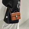 Premium sense PU leather hard box small square bag men's design sense trendy messenger bag boys commuter shoulder bag