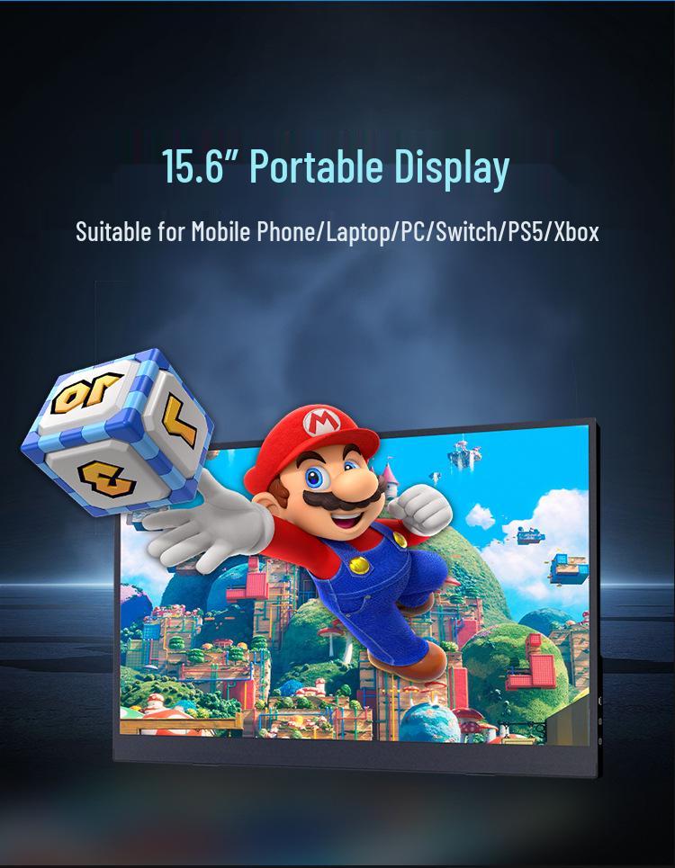 15,6" Drahtloser Tragbarer 1080p Monitor für PC, Telefon, PS5/Switch-Spiele