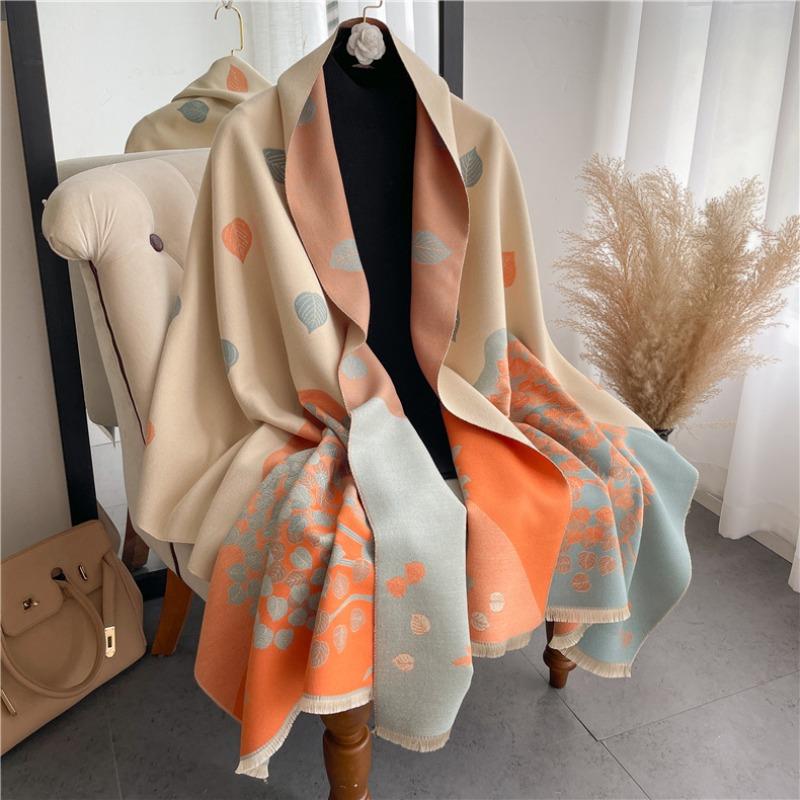 Leaf scarf women's summer office air conditioner shawl spring autumn and winter long dual-purpose warm cloak cover