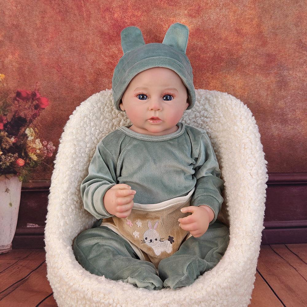 

46cm 18inch Full Vinyl Simulation Doll Cute Big Eyes Rebirth Dolls Soft Resistant To Falling Children s Soothing Companion Toy Festival Creative Gift 46cm Doll + clothes