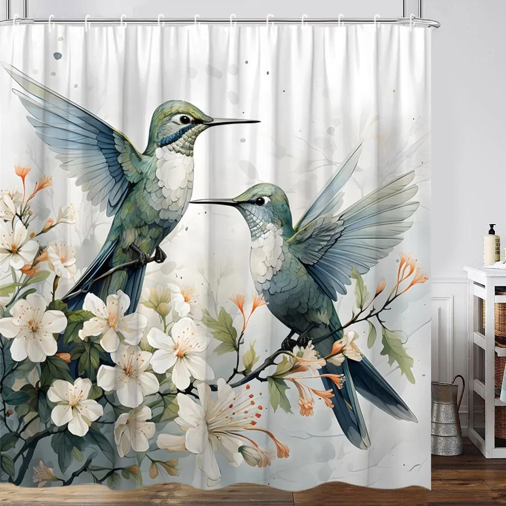 Flower Hummingbird Shower Curtain Watercolor Butterfly Cartoon Plants Farm Garden Home Polyester Fabric Bathroom Decor Curtains