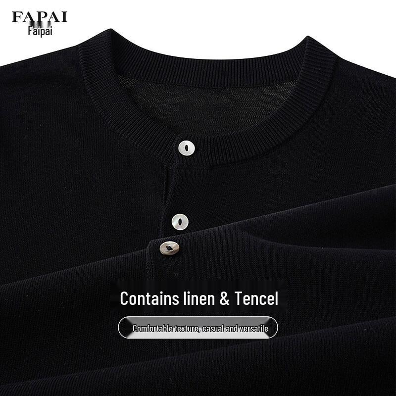 FAPAI Men s Linen Tencel Blend Knit Round Neck Short Sleeve T-shirt L 50