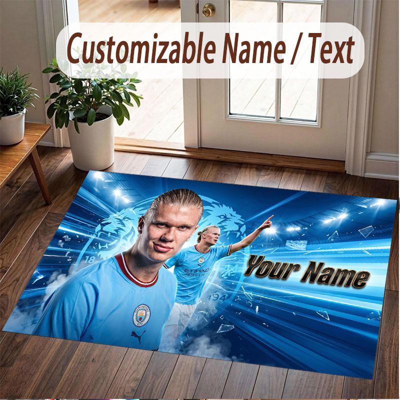 Custom Rug Erling Haaland Pattern Print Name Text Soft Non‑Slip Floor Carpet for Home Indoor Decoration