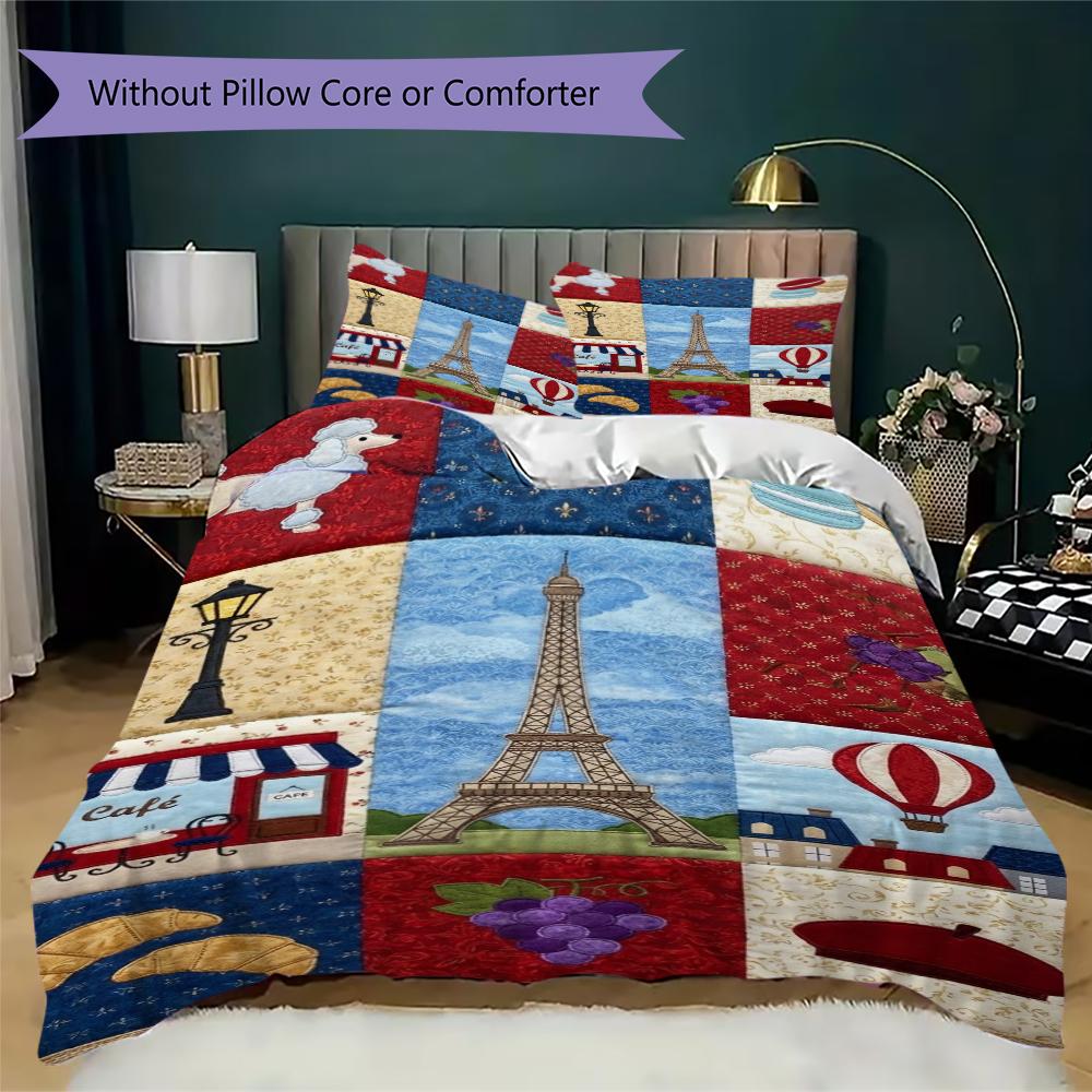 Set Copripiumino con Motivo Torre Eiffel di Parigi Copripiumino Federa Decorazione per la Casa Regalo di Compleanno (1 * copripiumino + 2 * federe senza imbottitura)84