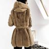 Damski płaszcz zimowy, gruby kaptur, rękawy, jednolity kolor, ciepły kardigan, plus