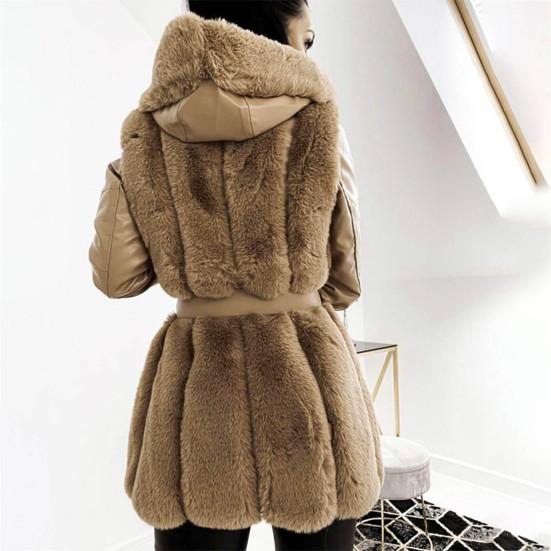 Damski płaszcz zimowy, gruby kaptur, rękawy, jednolity kolor, ciepły kardigan, plus