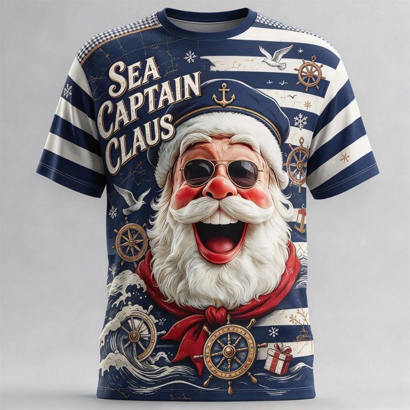 Men Christmas Short Sleeve T-shirt Santa Claus 3D Print Tee Xmas Graphic Tops Ugly Christmas Party Costume Holiday Gift for Male