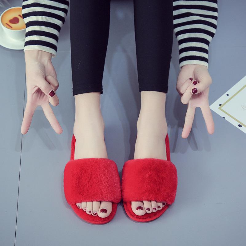 Cotton slippers autumn and winter open toed plush one line mop for living, indoor floor mop, comfortable soft bottom