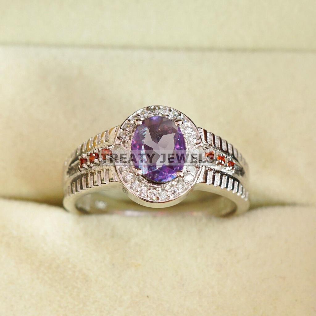 Alexandrit Oval geschliffen Edelstein mit 925er Sterling Silber Ring für Herren #A612 JL375656820796