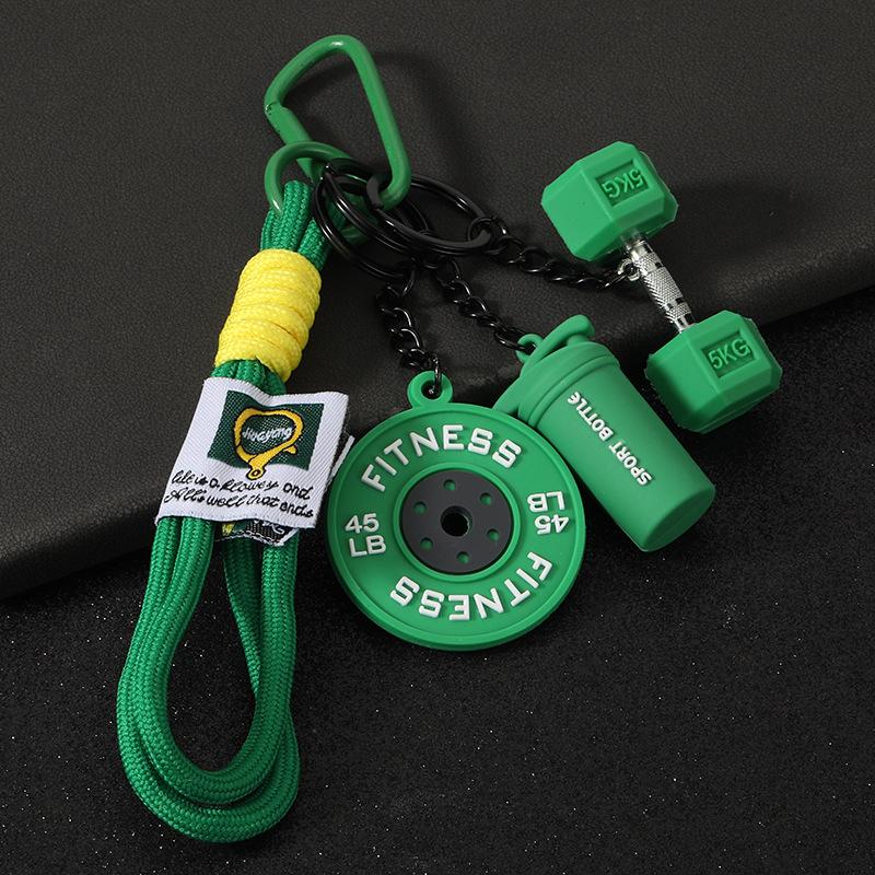 Gym Keychain Set Dumbbell Water Bottle Kettlebell Charm Keyring With Braided Rope For Workout Enthusiasts Bag Accessory