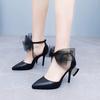 9cm Lace Bow High Heels New Sexy Line with Pointed Thin Head Pumps Girl Baotou Sandals Women