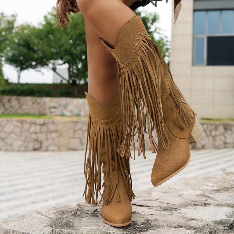 Winter New Tassel Fashion Boots Sexy Vintage Western Boots Large Size