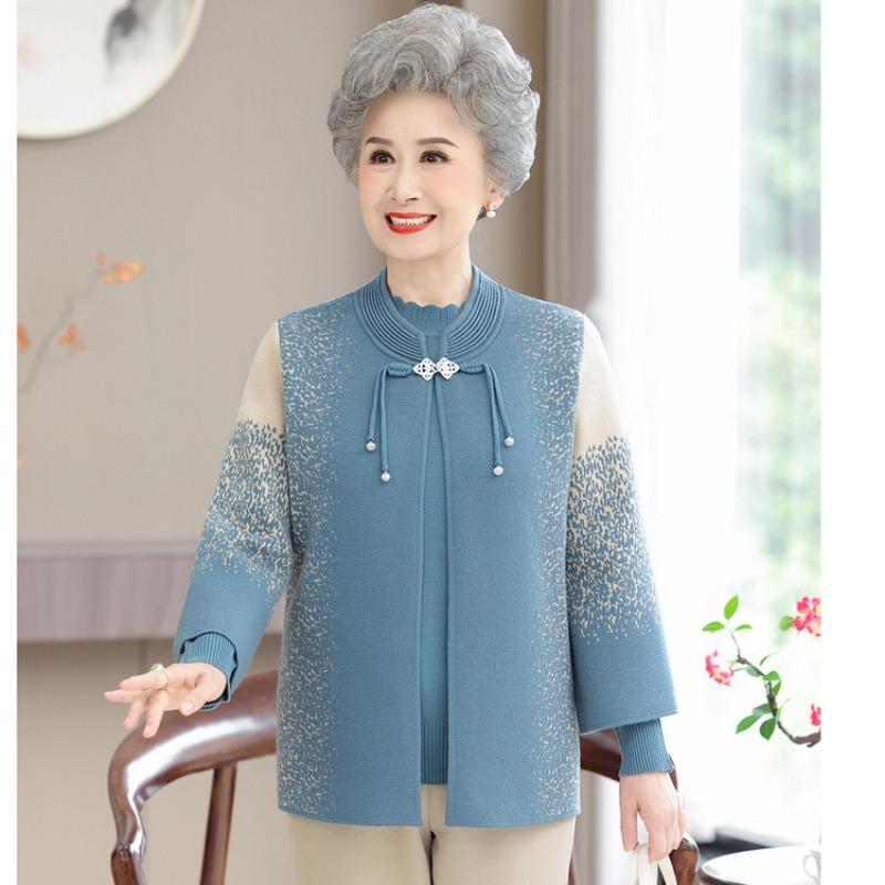 Chinese Women's Spring and Autumn New Bottoming Shirt, Two Mother Autumn and Winter Clothes Halved Coat Knitted Sweater Cardigan