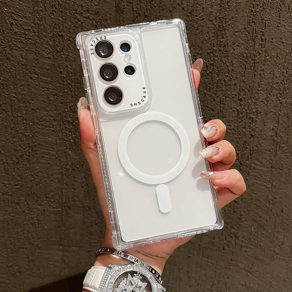 For Samsung Galaxy S25 Ultra Magnetic Case Clear Colorful Frame TPU + PC Phone Back Cover with Lens Film