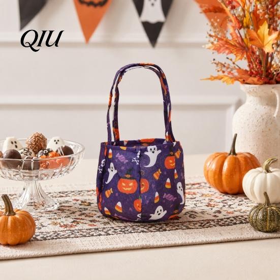 Kids Trick or Treat Tote Halloween Candy Bucket for Kids, Non-Woven Double Handle Bag Basket, Pumpkin Ghost Snack Holder with Party Favors Sturdy