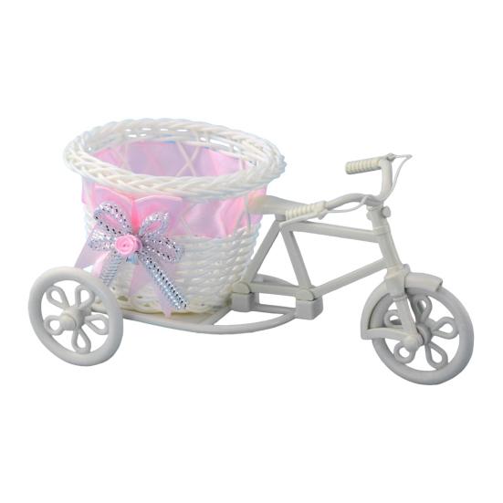 Tricycle Flower Basket Imitation Rattan Woven Decorative Candy Serving Basket Tricycle Planter Flower Holder for Floral Arrangement Party