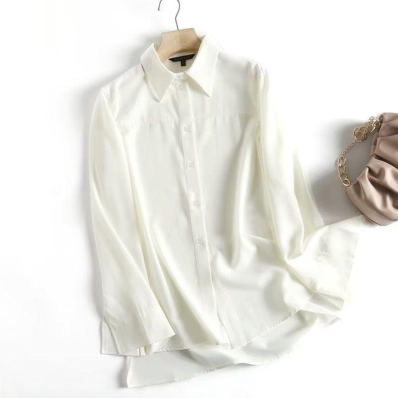 

MD Women s New Casual French Joker Elegant Silks and Satins Textured White Long Sleeves Shirt 05101521712 White L