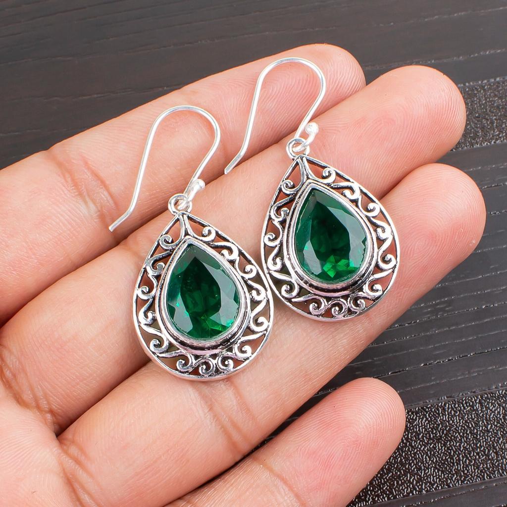 Chrome Diopside Gemstone 925 Sterling Silver Jewelry Handmade Earrings 1.72" CE-4-10