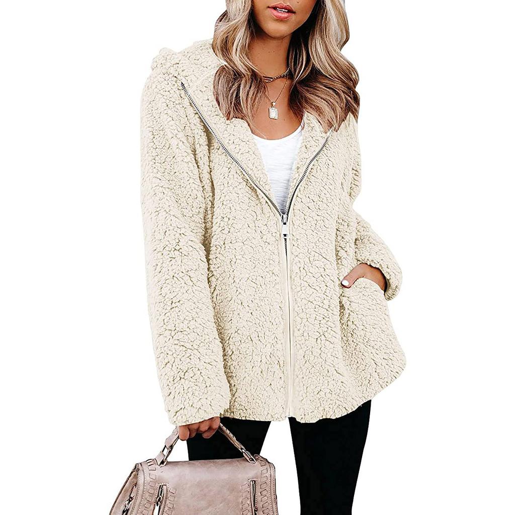 Frauen Winter Lässige Mode Lange ärmeln Einfarbig Plüsch Strickjacke Jacke Mantel