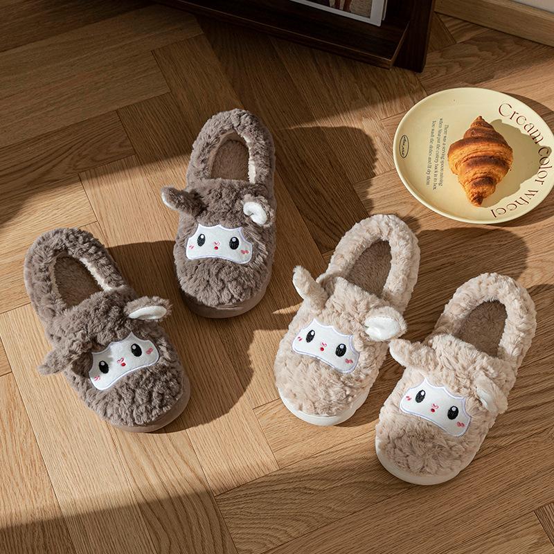 New Sheep Plush Thermal Cotton Slippers Winter Indoor Non-slip Home Thick Bottom Couple Slippers New