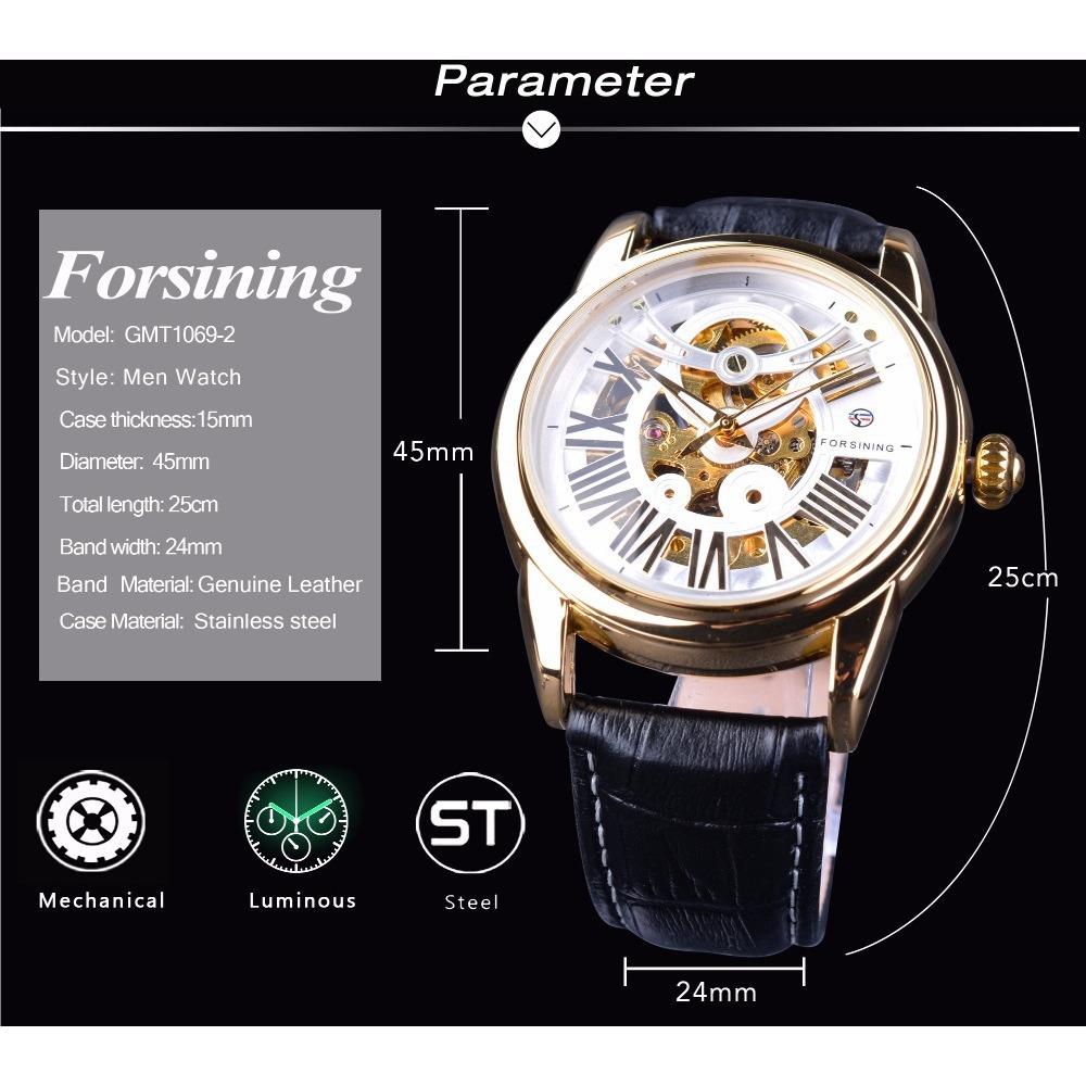 Forsining Montre mécanique automatique pour hommes, mode décontractée, mouvement mécanique creux, GMT1069-2-W
