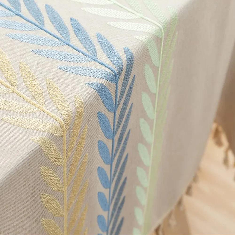 Embroidery Tablecloths Dust Proof Table Cover, Embroidery Flower Tassels Pattern Table Cloths,For Dinning Party Wedding Decor