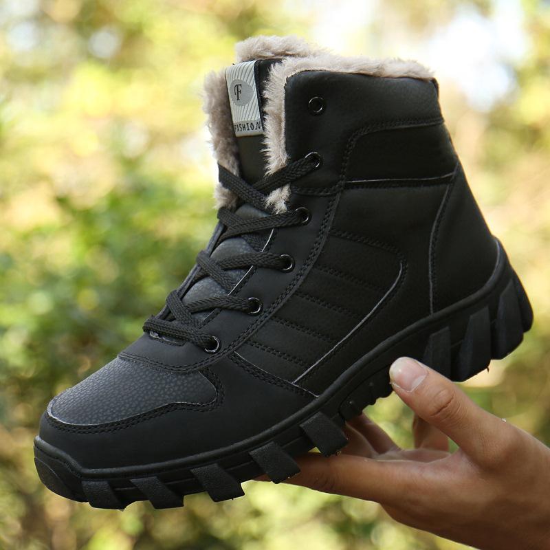 910 lace-up non-slip couple snow boots winter velvet warm hiking shoes outdoor high-top cotton shoes