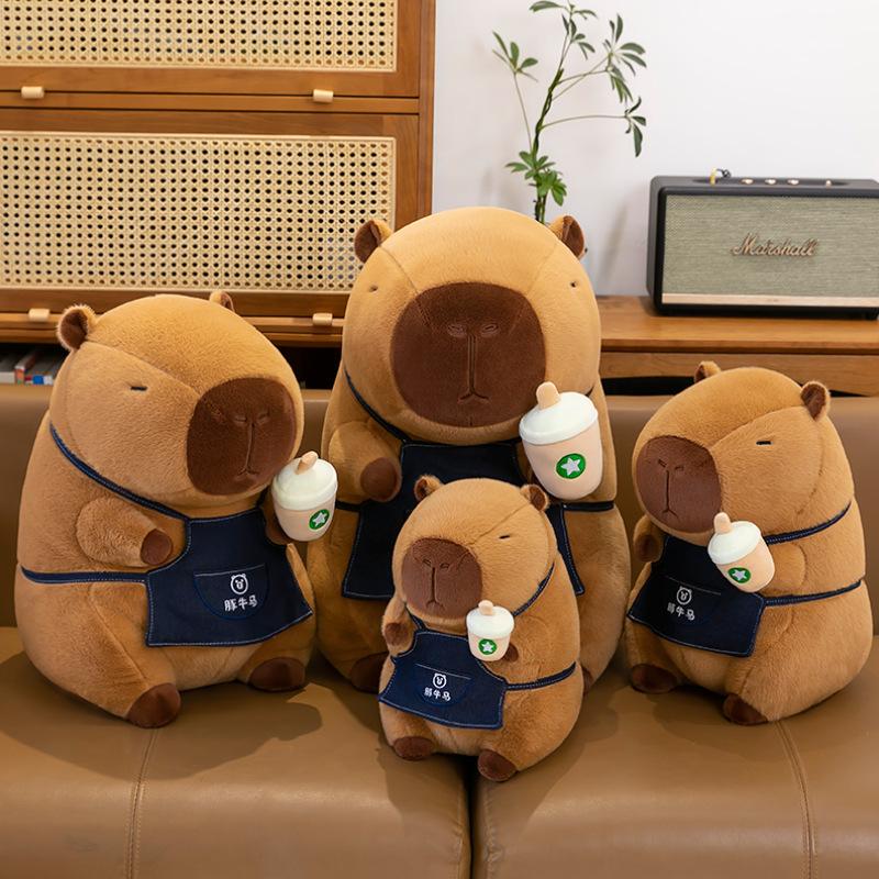 New Apron Milk Tea Cup Capybara Plush Toys Kapibala Dolls Children's Birthday Gift